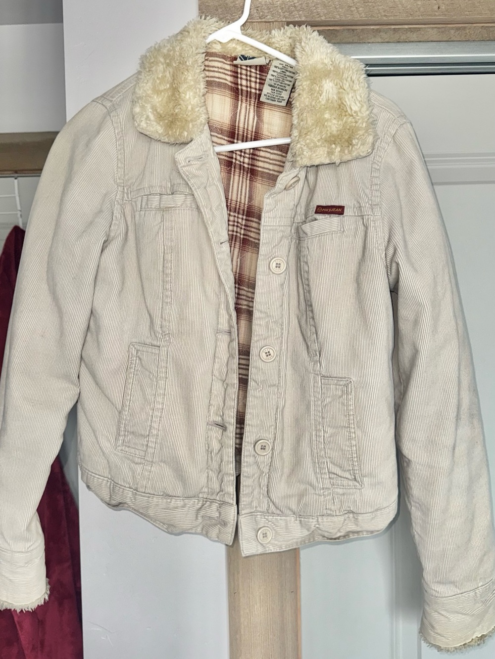Roxy Cream Corduroy Sherpa-Lined Jacket